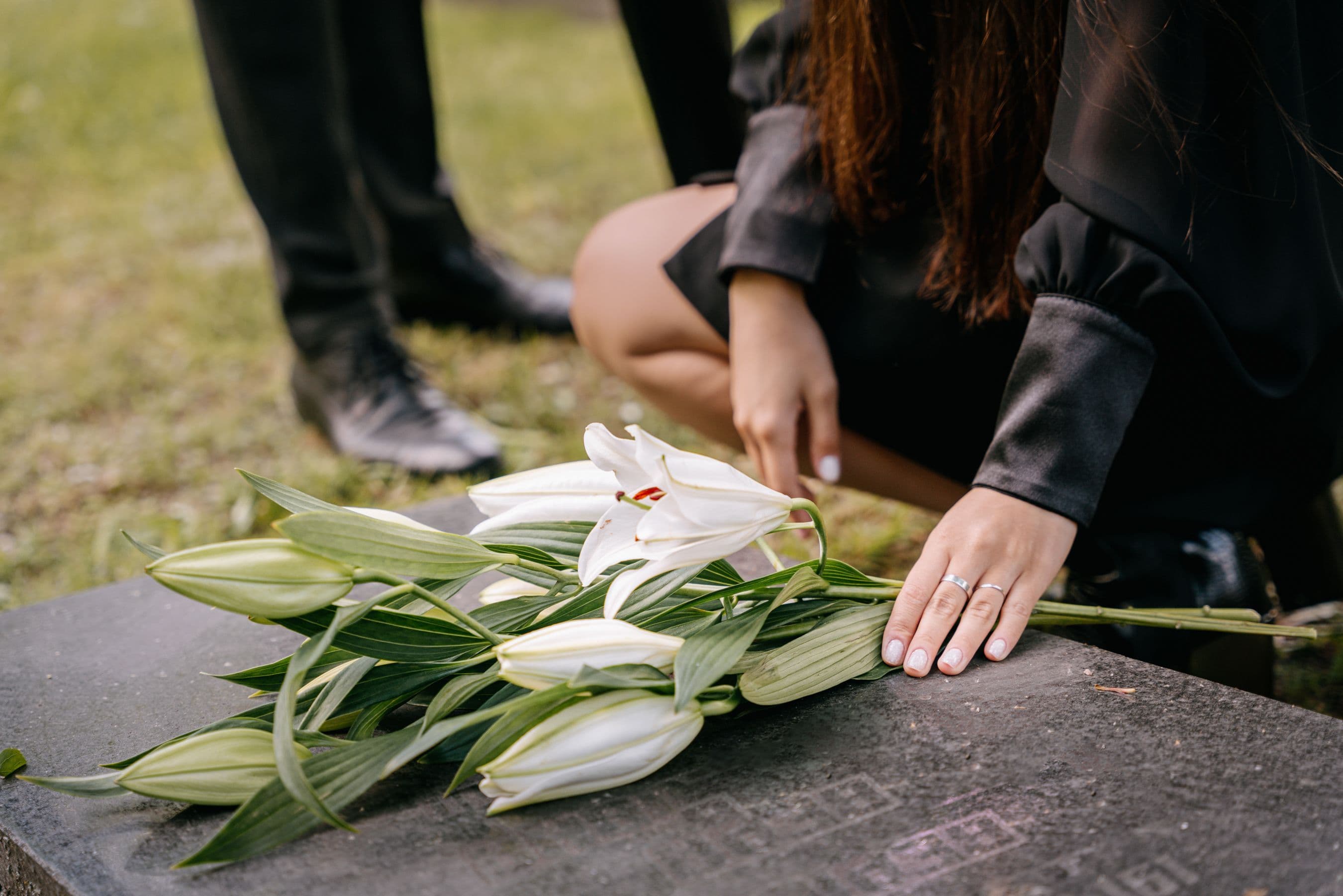 Funeral flowers arranged at a memorial service
